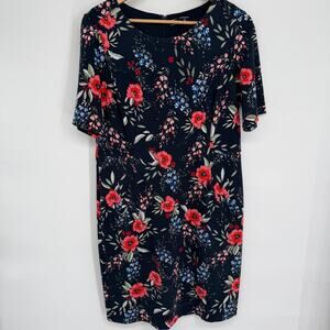 Lands' End Dress Women's 14 Dark Floral Ponte Knit Shift Classic Traditional